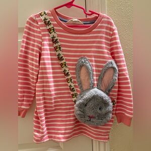 Mini Boden Pink Striped Sweatshirt with Bunny Bag